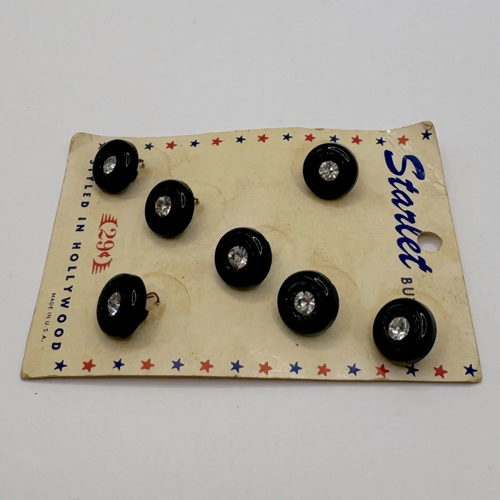 VINTAGE Starlet Black Plastic & Crystal Buttons